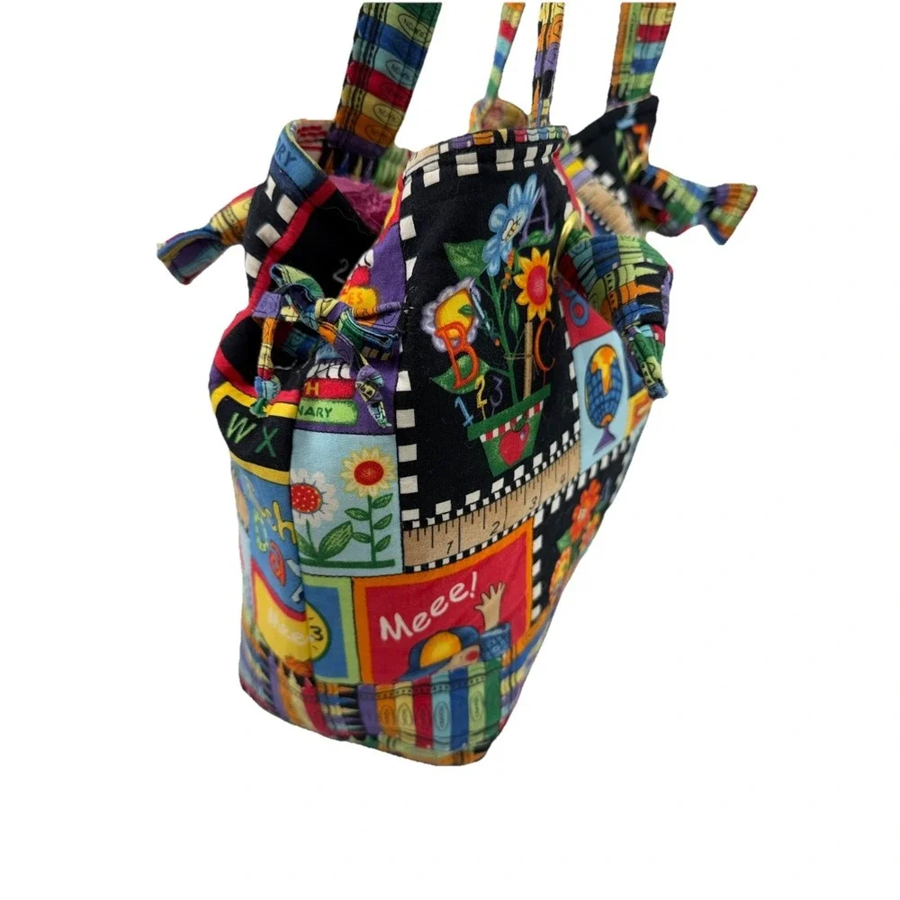 Vintage Teacher Tote Bag ABC Crayon School Theme Cotton Canvas 13.5x10.5 Exc Con - Picture 5 of 16
